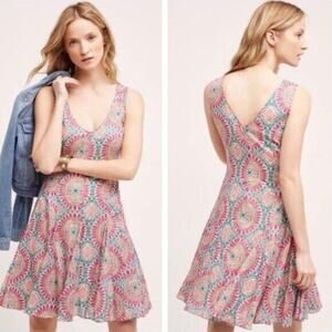 HD in Paris Anthropologie purple orange & green sleeveless flare dress size 0